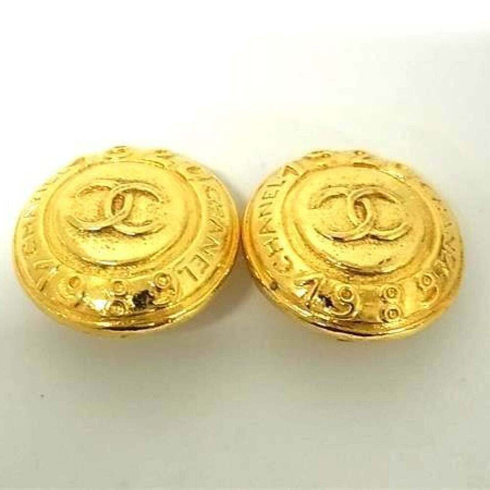 CHANEL Authentic Gold Logo Earrings